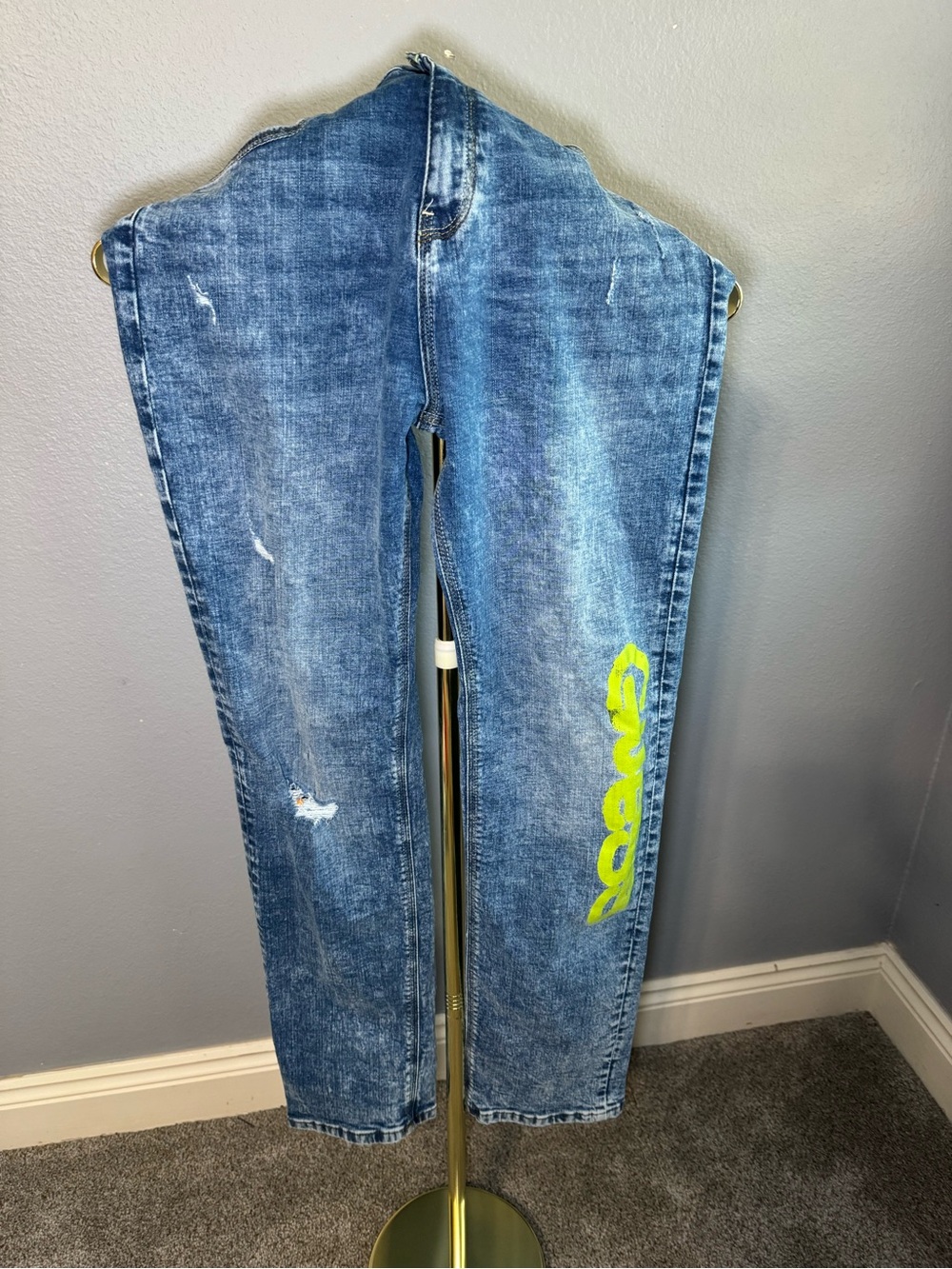 Guess Blue Distressed Jeans with Neon Accent
